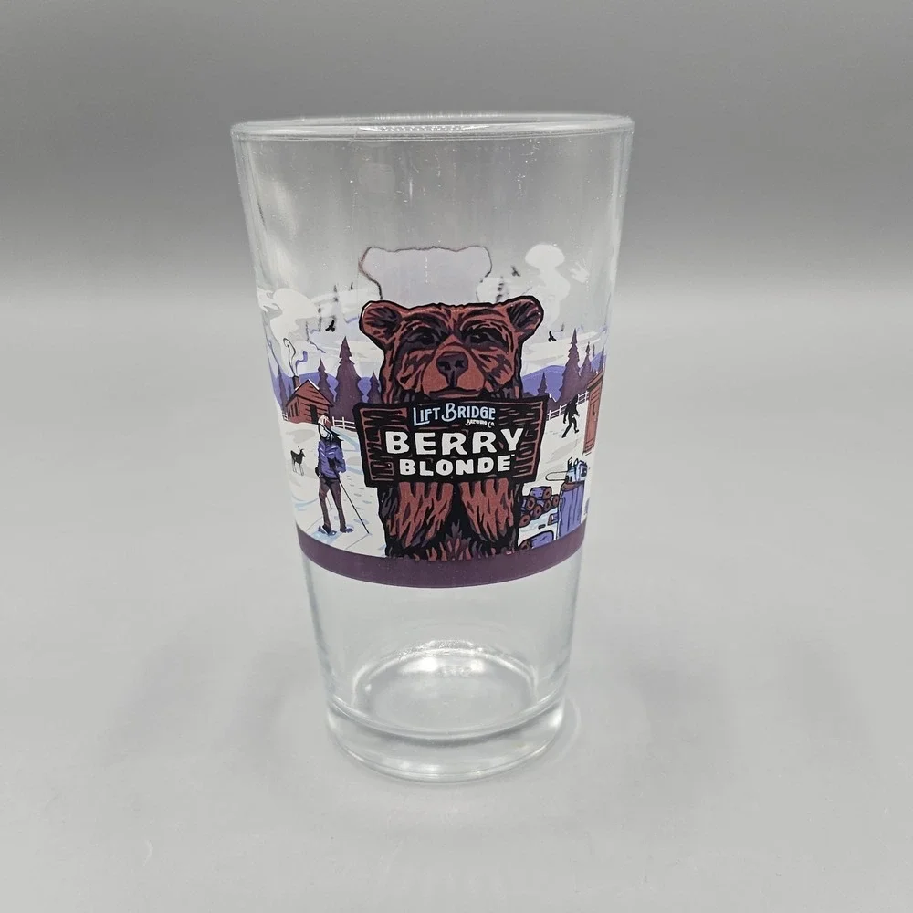 Lift Bridge Brewing Berry Blonde Ale Beer Glass Craft Bear Winter Ski Scene